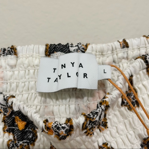 TANYA TAYLOR NWT Cream Smocked Silk Blend Floral Emma Top Size Large - Picture 8 of 10